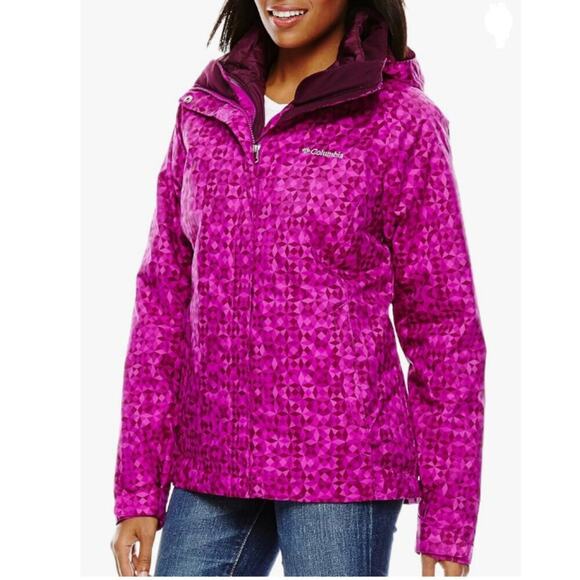 Columbia Outer West Interchange 3-in-1 Winter Jacket in Bright Plum Print  - Med - Picture 1 of 13
